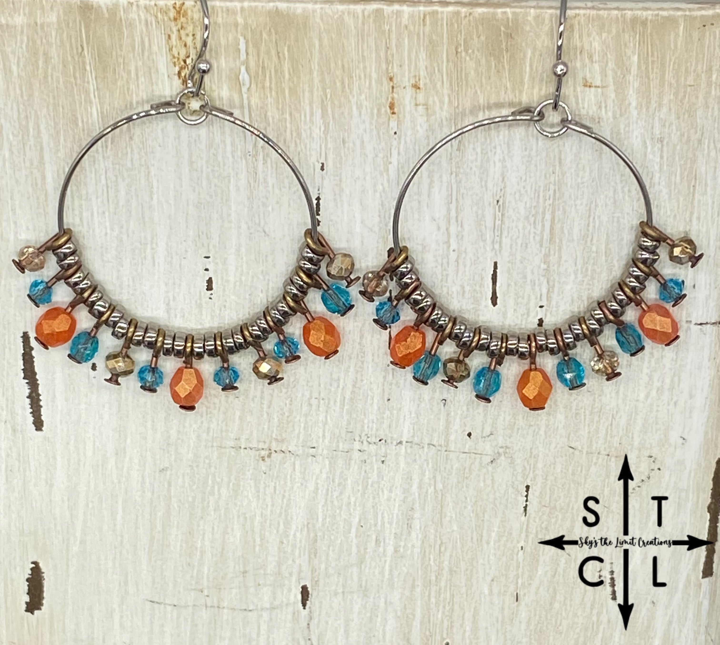 Tangerine Orange turquoise Clear Gold Rebecca Earrings