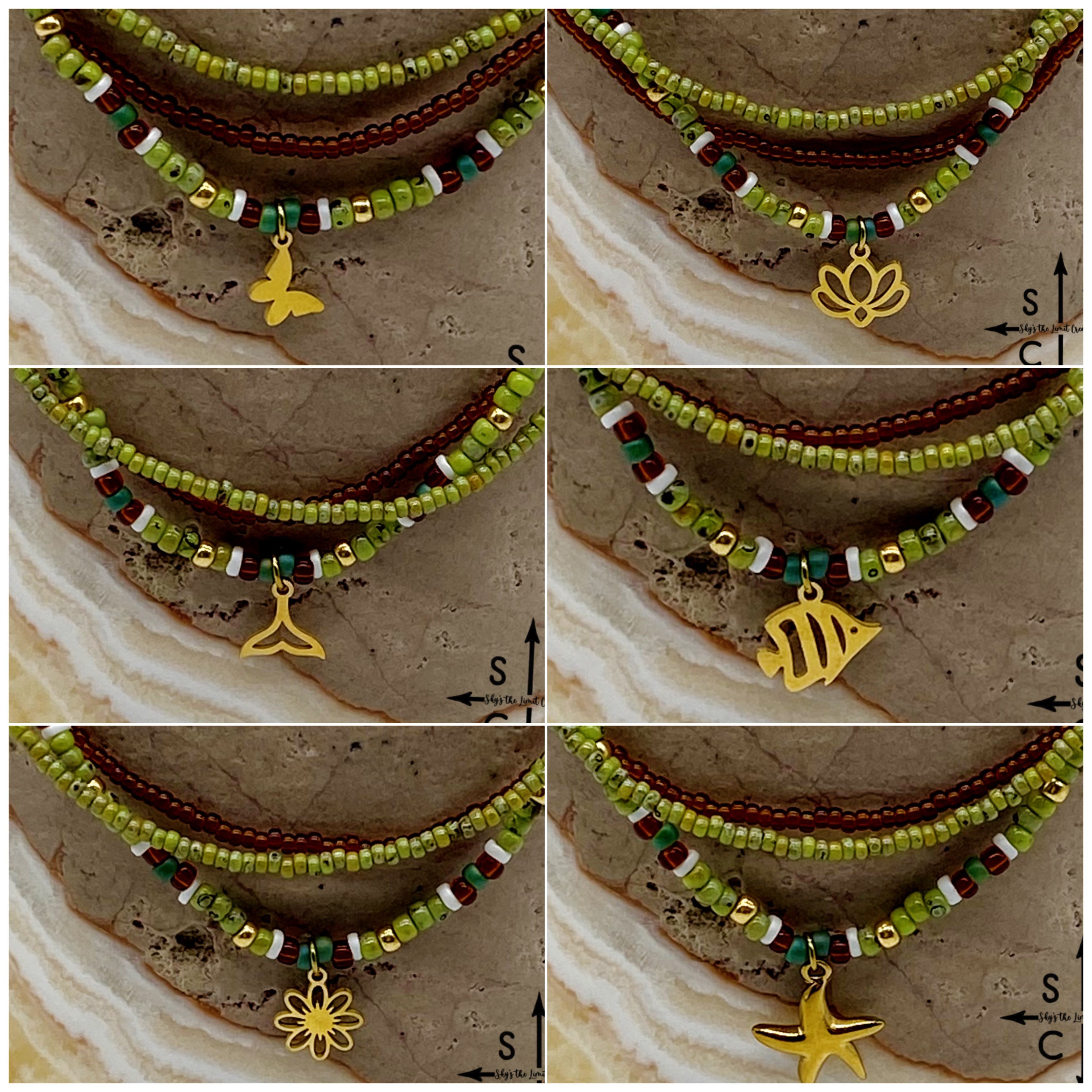 Picasso Green Brown Dark Turquoise White Gold Stretchy Anklet