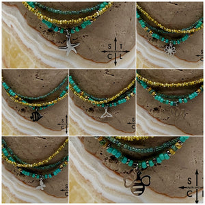 Turquoise Picasso Turquoise Bone Silver Stretchy Anklet