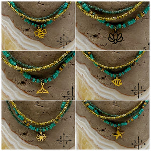 Turquoise Picasso Turquoise Bone Gold Stretchy Anklet