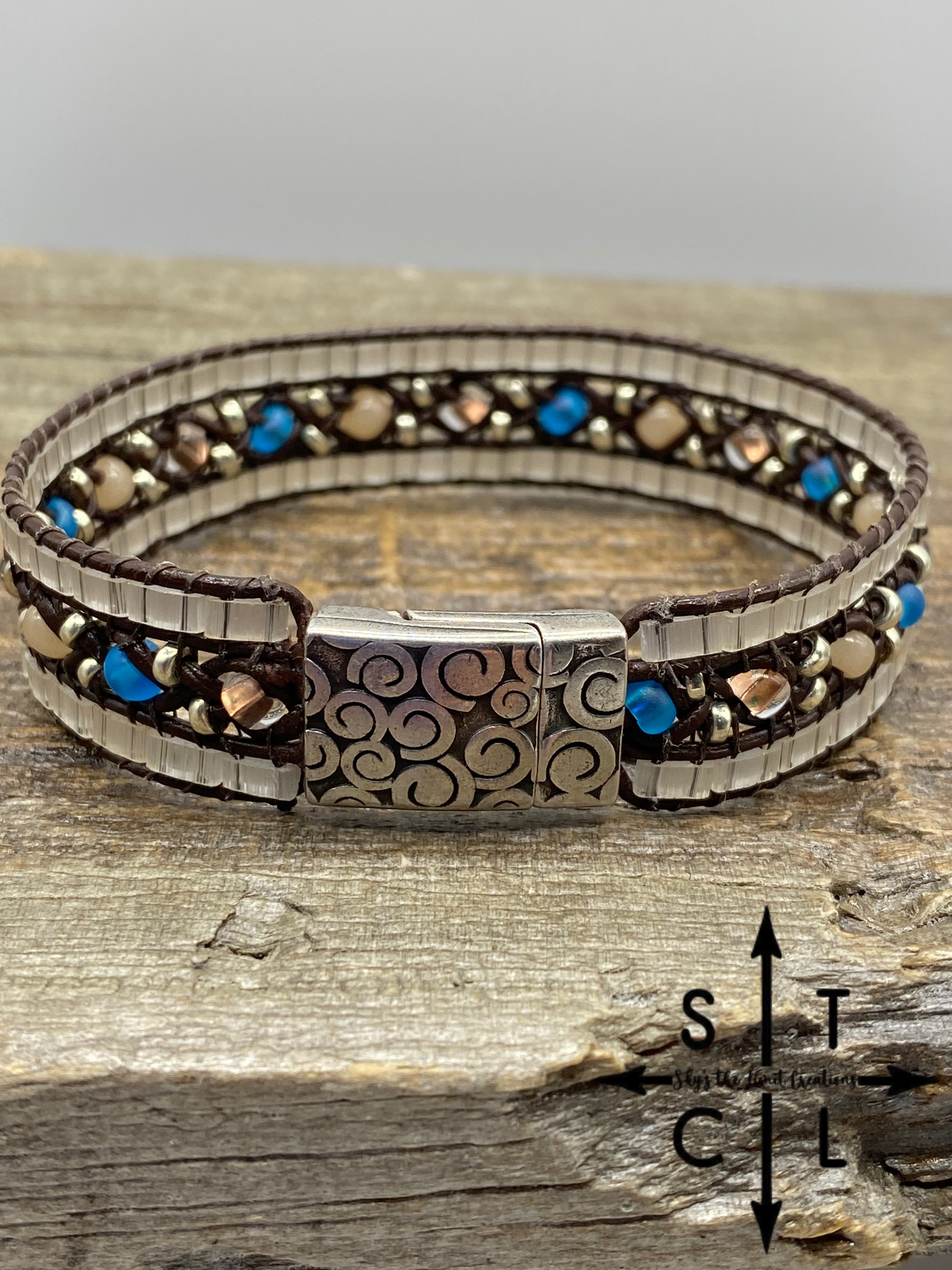 Tasha Clear Copper Blue Beige  Bracelet