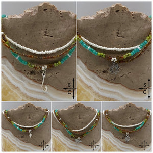 Picasso Brown Turquoise Green Off White Silver Stretchy Anklet