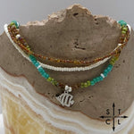 Load image into Gallery viewer, Picasso Brown Turquoise Green Off White Silver Stretchy Anklet
