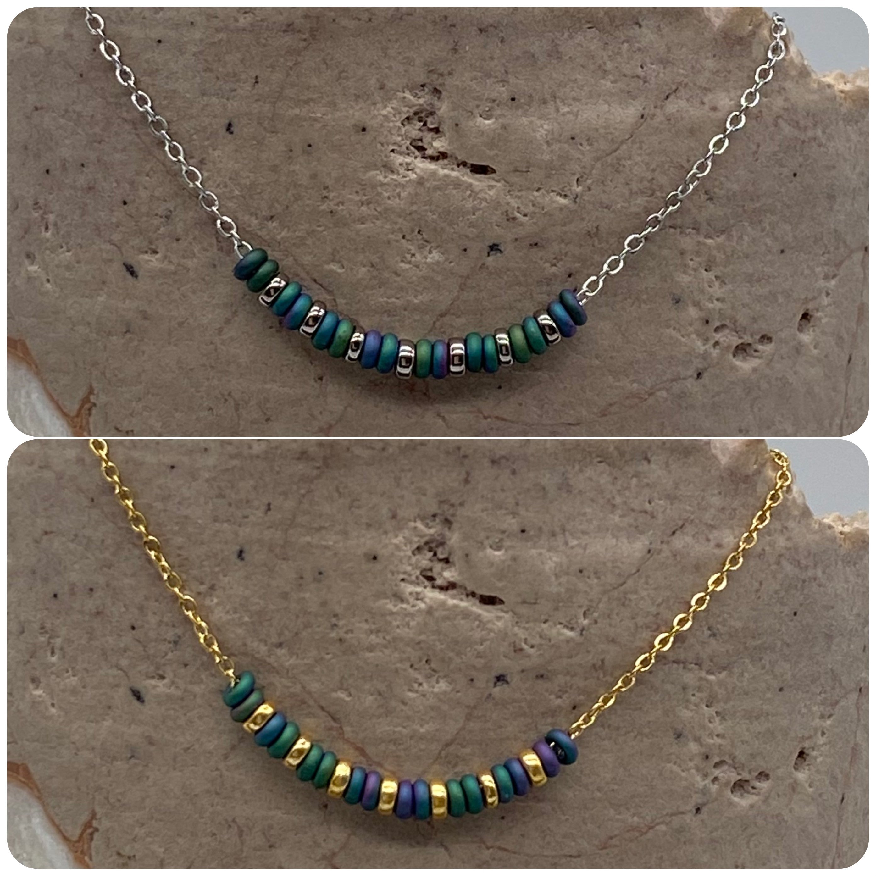 Peacock Green Blue Gold No Charm Necklace