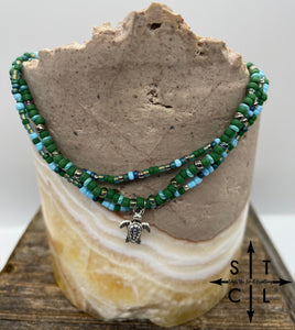 Green Blue Gunmetal Silver Turtle Stretchy Anklet