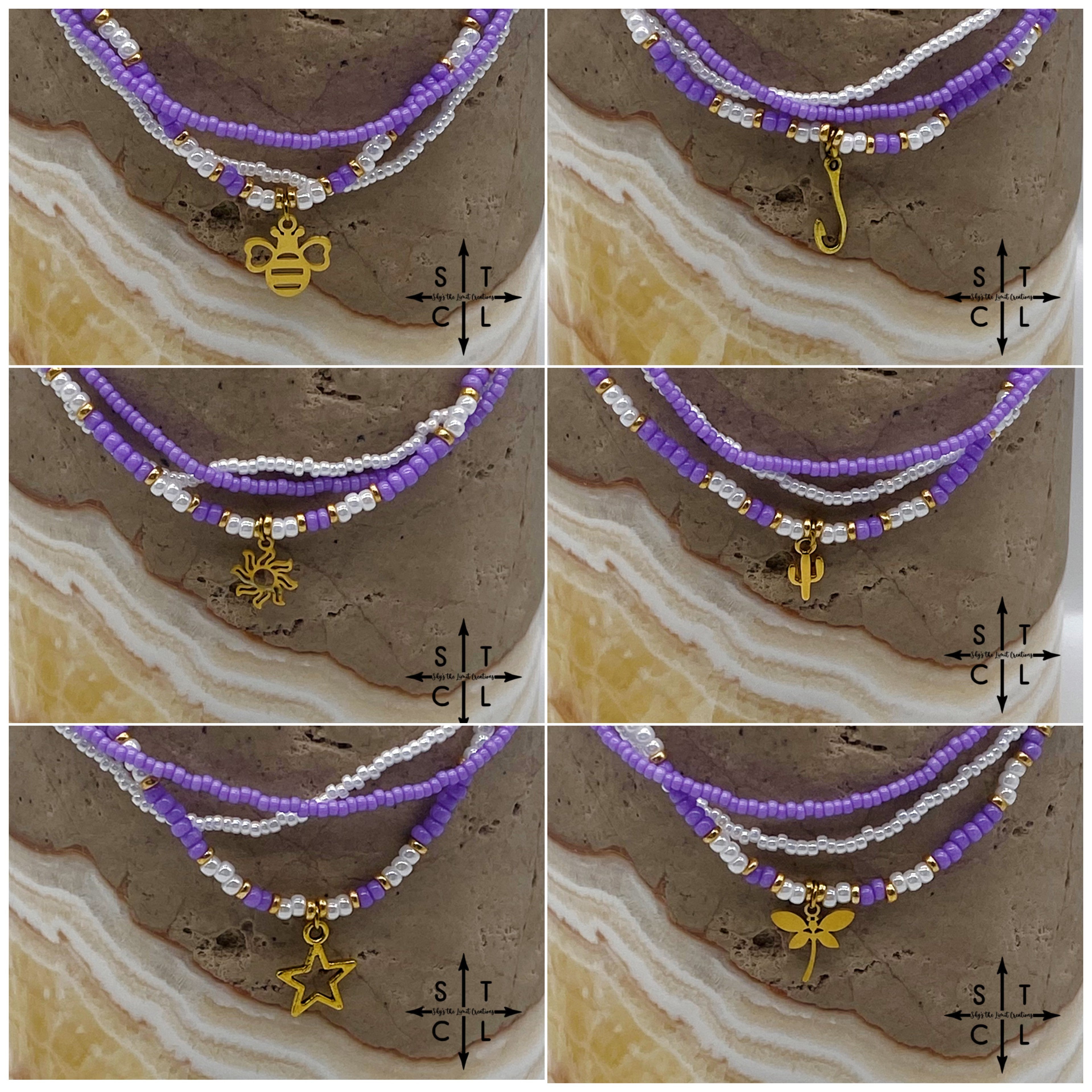Purple White Gold Stretchy Anklet
