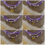 Load image into Gallery viewer, Purple White Gold Stretchy Anklet
