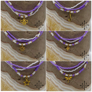 Purple White Gold Stretchy Anklet