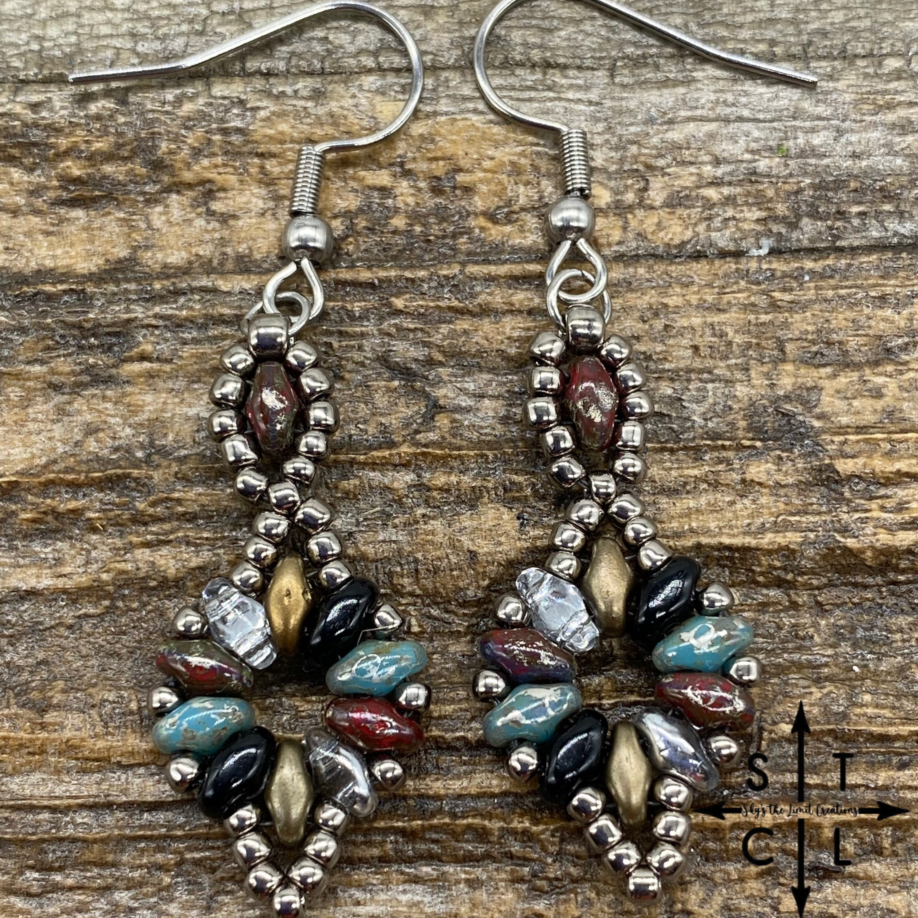 Turquoise Black Bronze Burgundy Dallis Earrings