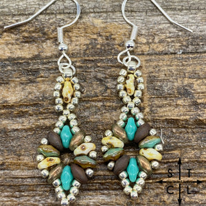 Green Turquoise Picaso Bone Matte Brown Dallis Earrings