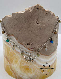 Butterfly Center Turquoise Clear Tan Katy Anklet