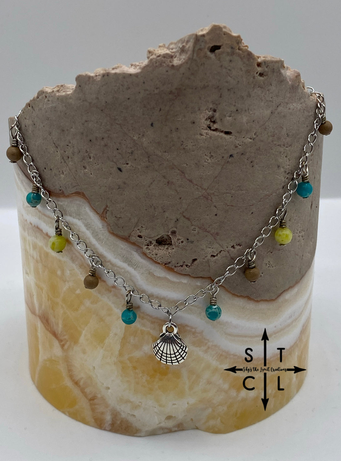 Shell Center Turquoise Light Green Beige Katy Anklet