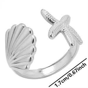 Stainless Steel Adjustable Seashell Star Fish Ring