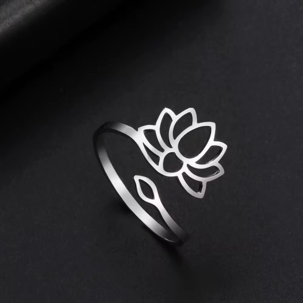 Stainless Steel Adjustable Lotus Flower Ring