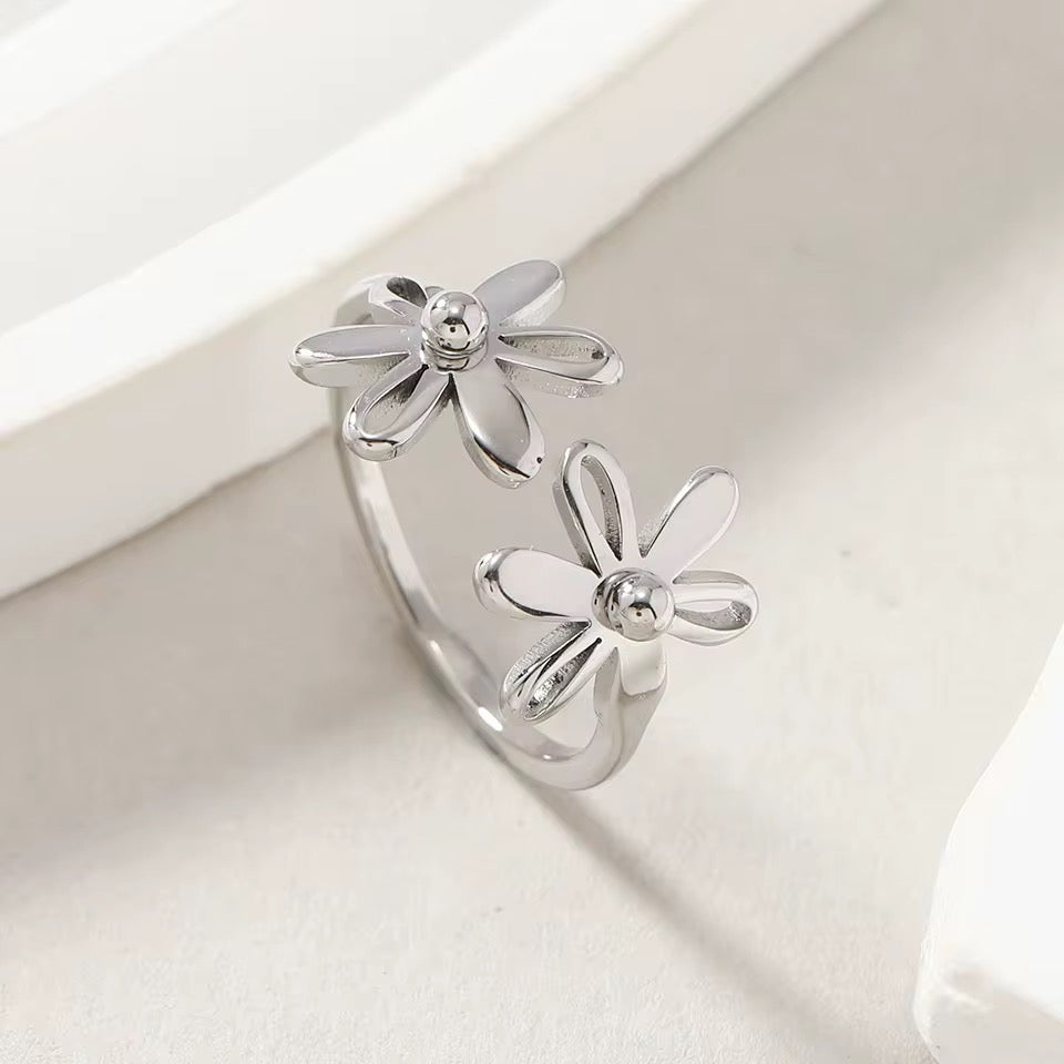 Stainless Steel Adjustable Double Flower Ring