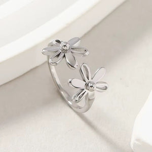 Stainless Steel Adjustable Double Flower Ring