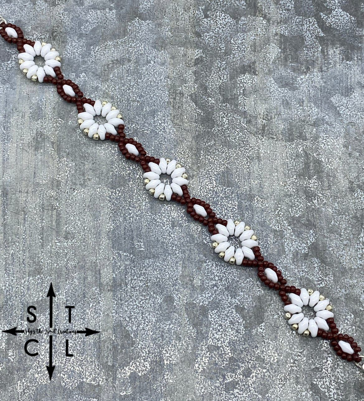 Maroon White Silver Dallis Bracelet