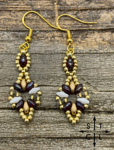 Maroon Matte Gold White Dallis Earrings