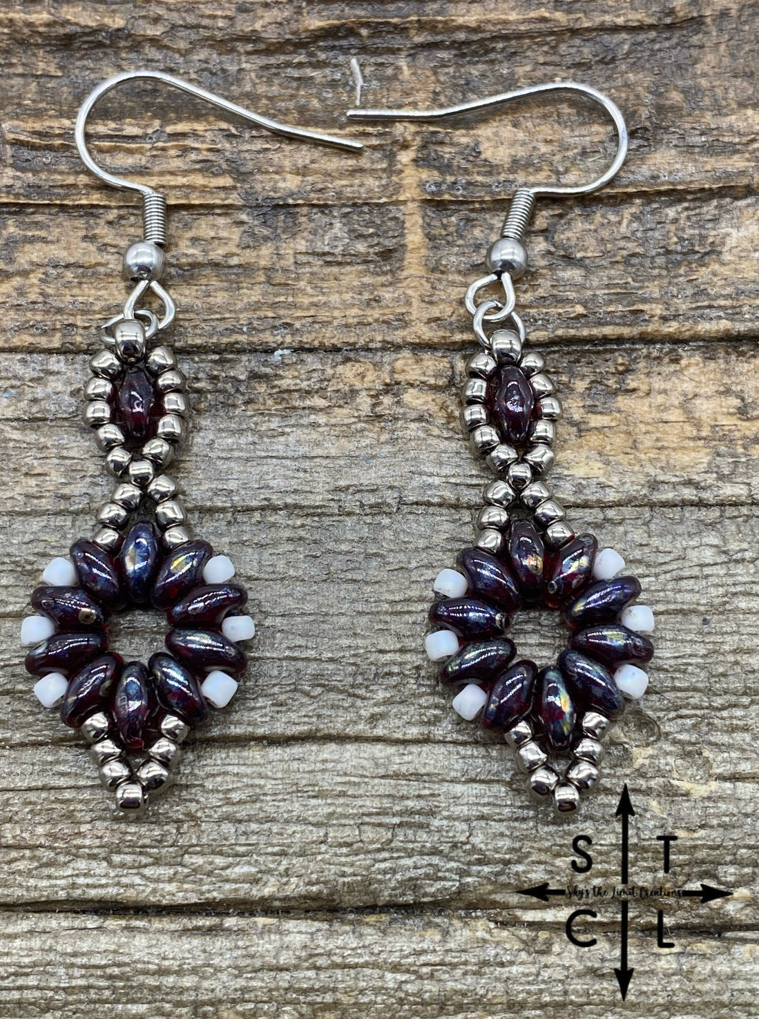 Maroon White Gunmetal Silver Dallis Earrings