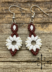 Maroon White Silver Dallis Earrings