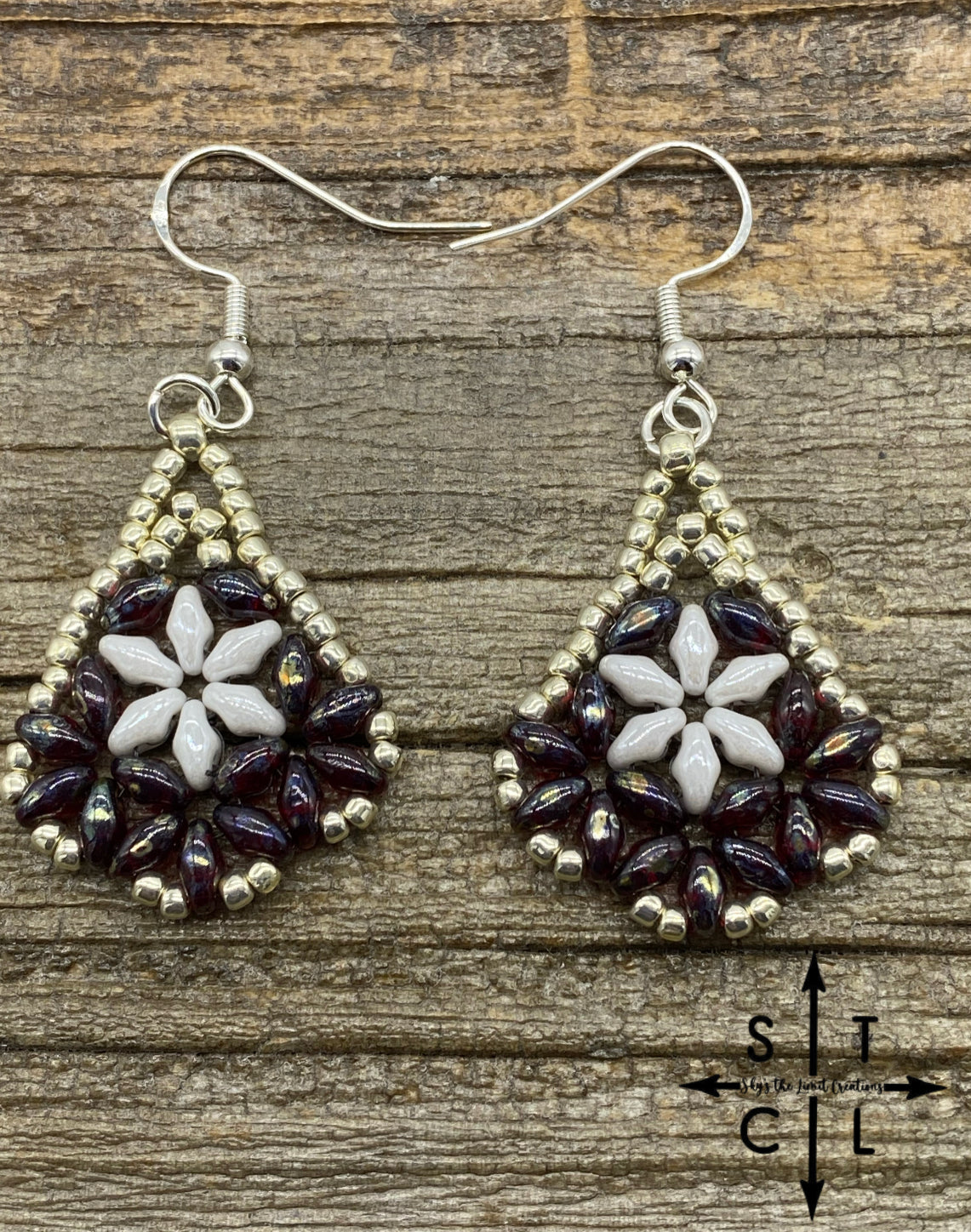 Maroon White Silver Sharon Earrings