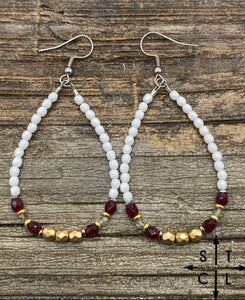 Crystal Teardrop White Maroon Gold Earrings