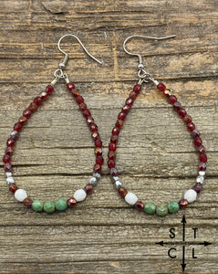 Crystal Teardrop Maroon White Green Turquoise Earrings