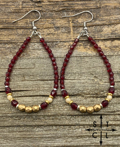 Crystal Teardrop Maroon Beige Matte Gold Earrings