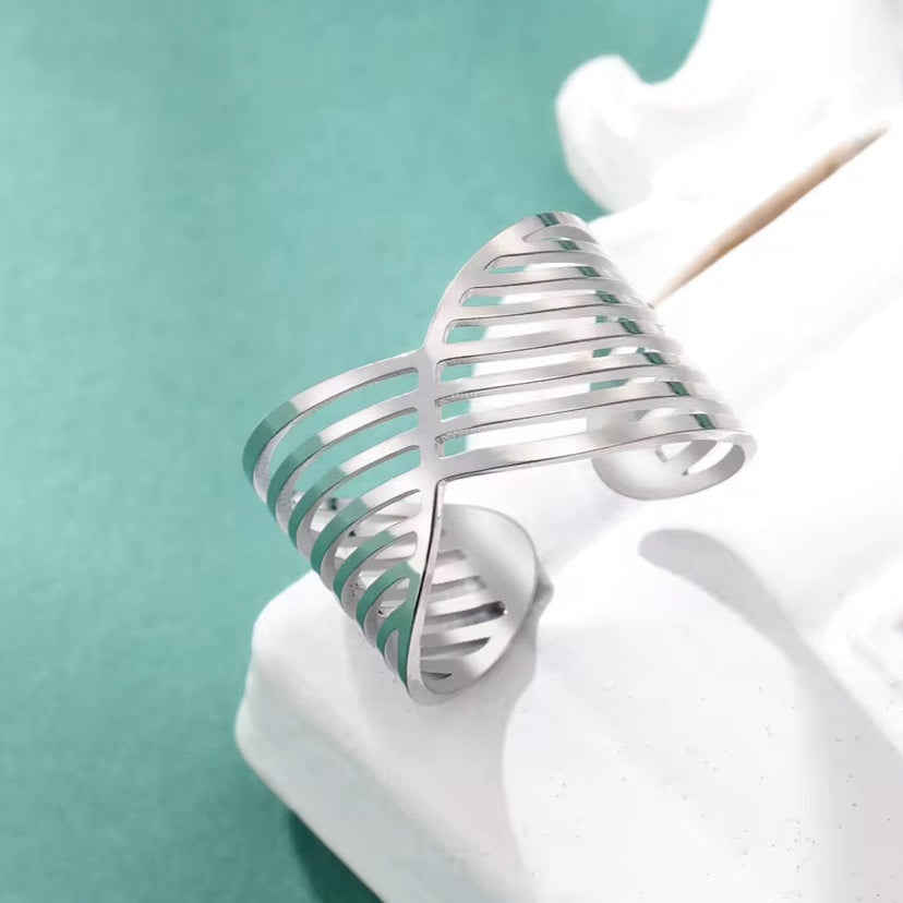 Stainless Steel Adjustable Geometric Lines Ring