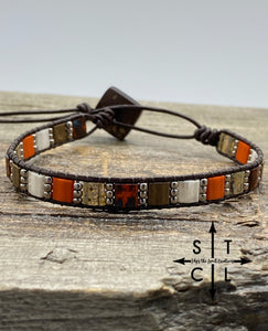 Burnt Orange Peral White Bronze Kari Bracelet