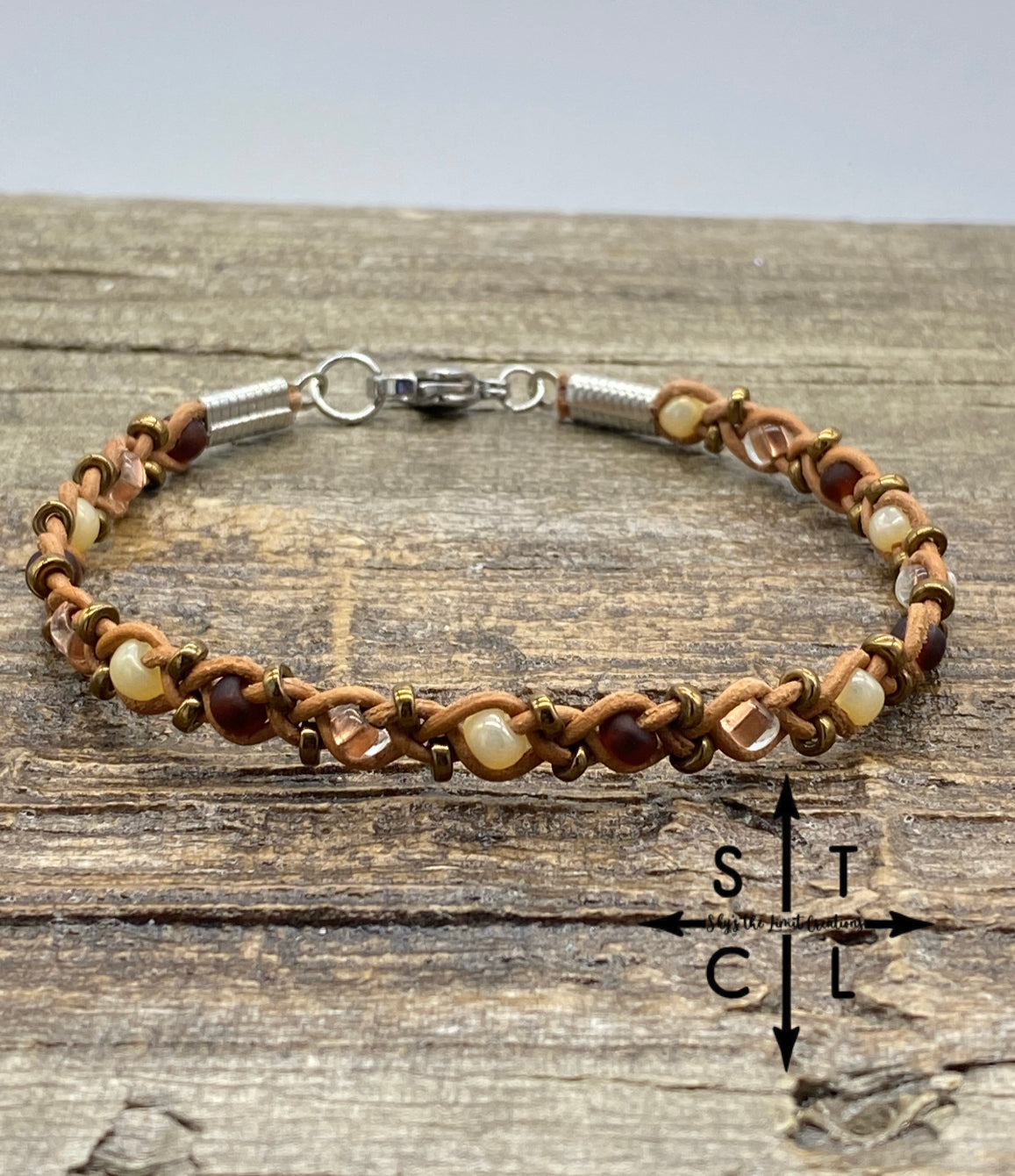 Skinny Tasha Brown Pearl Beige Copper Bracelet