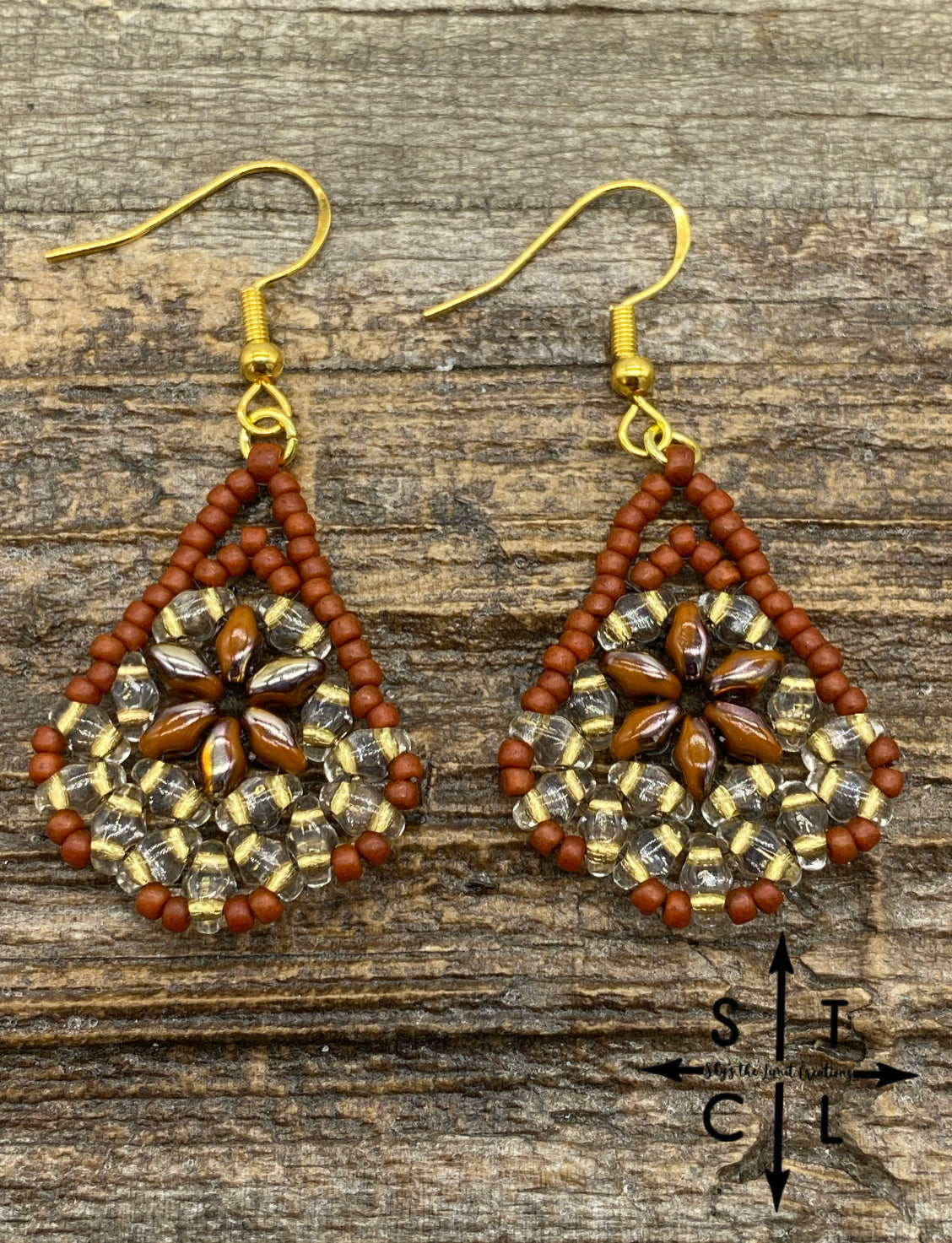 Burnt Orange Clear gold Sharon Earrings