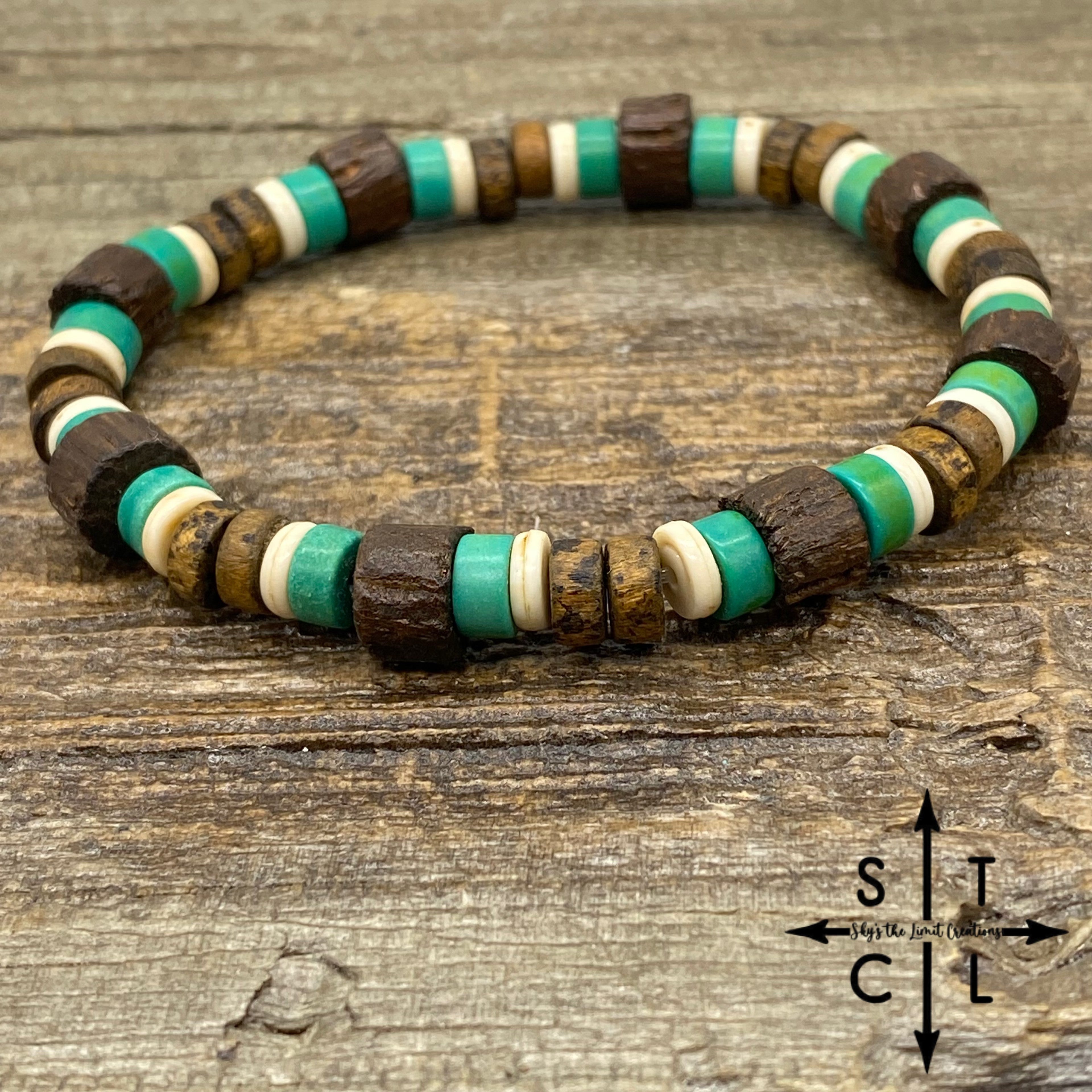 Stretch Bracelet Wood Turquoise Bone