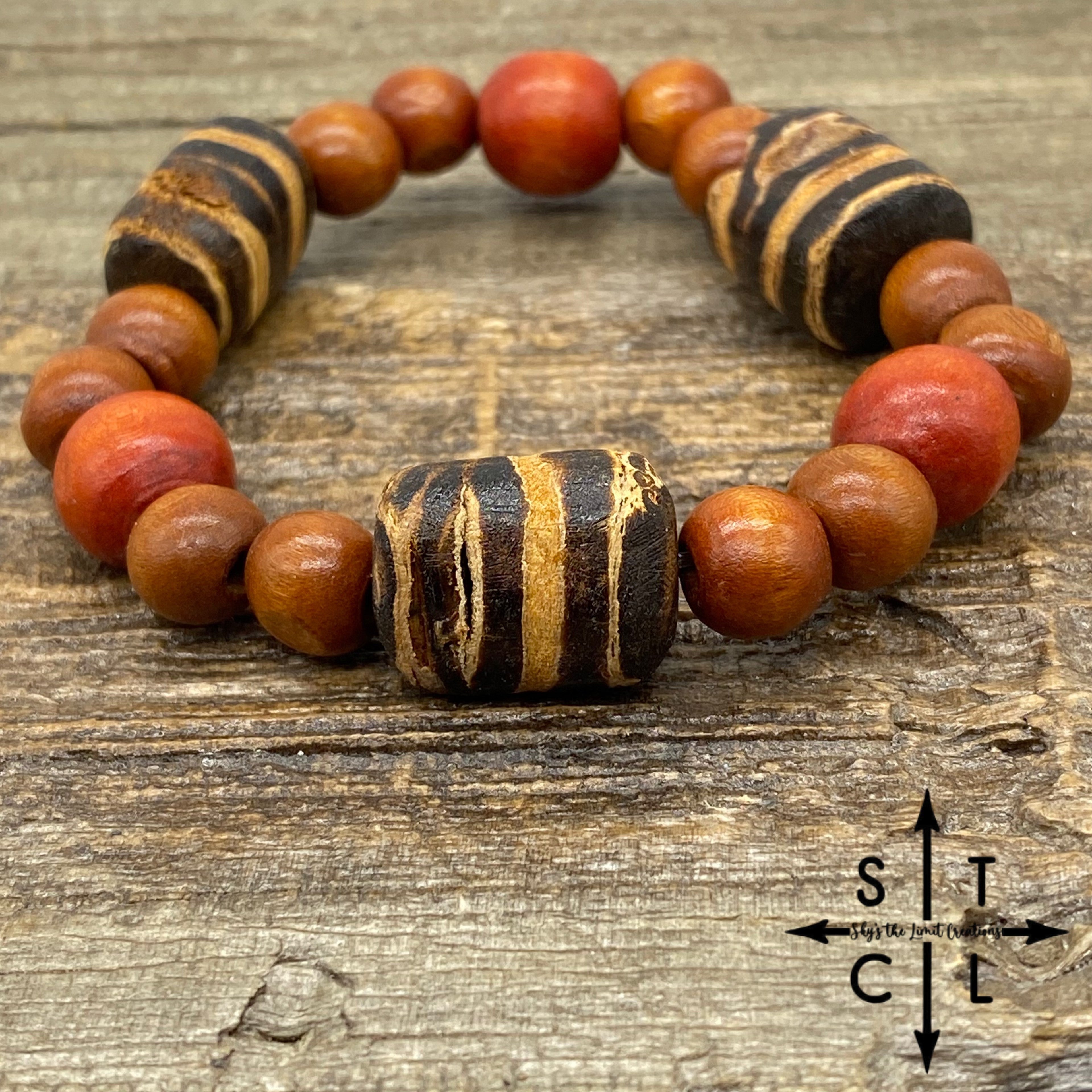 Stretch Bracelet Orange Wood Tiger Strip Wood