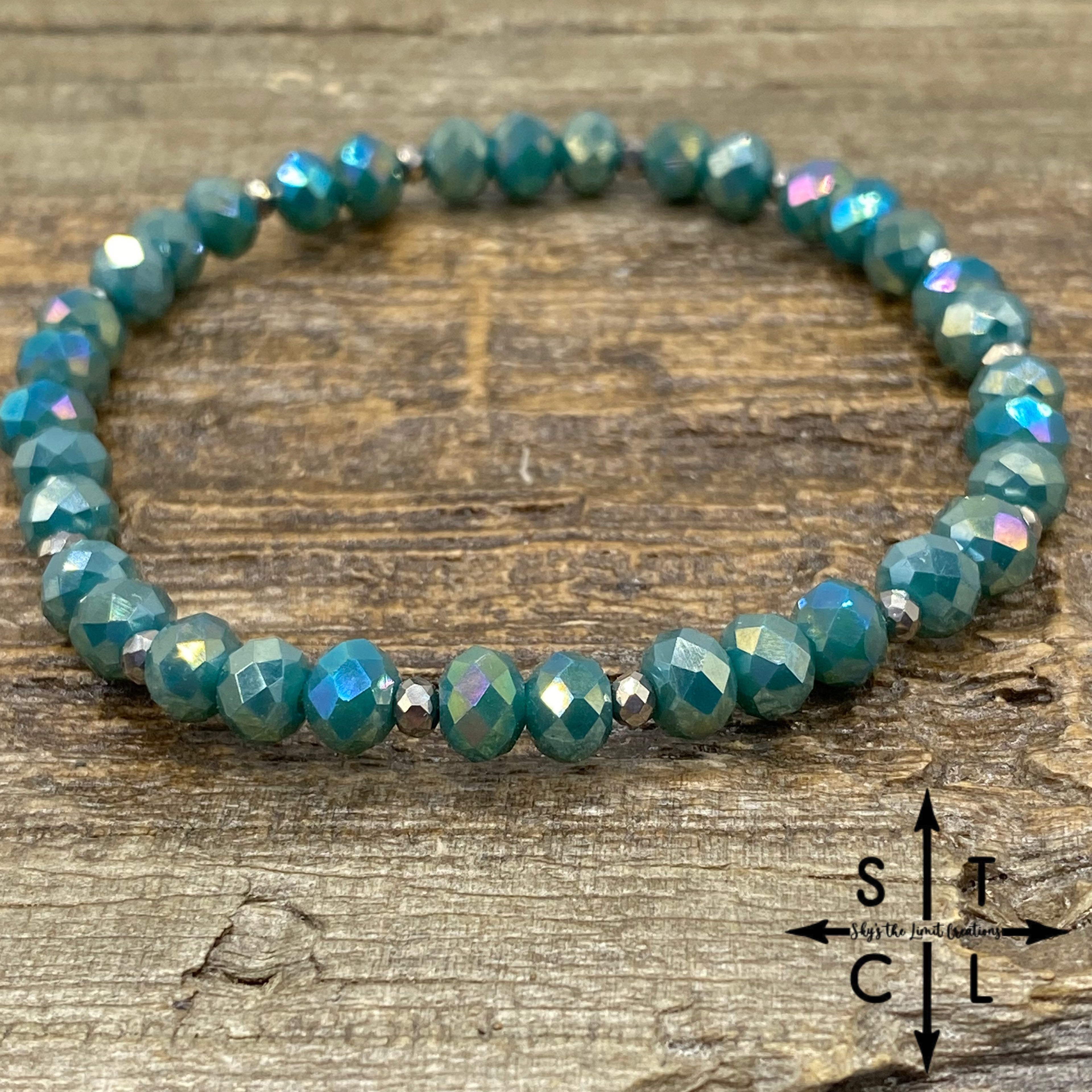 Stretch Bracelet Turquoise Gunmetal Silver Crystal