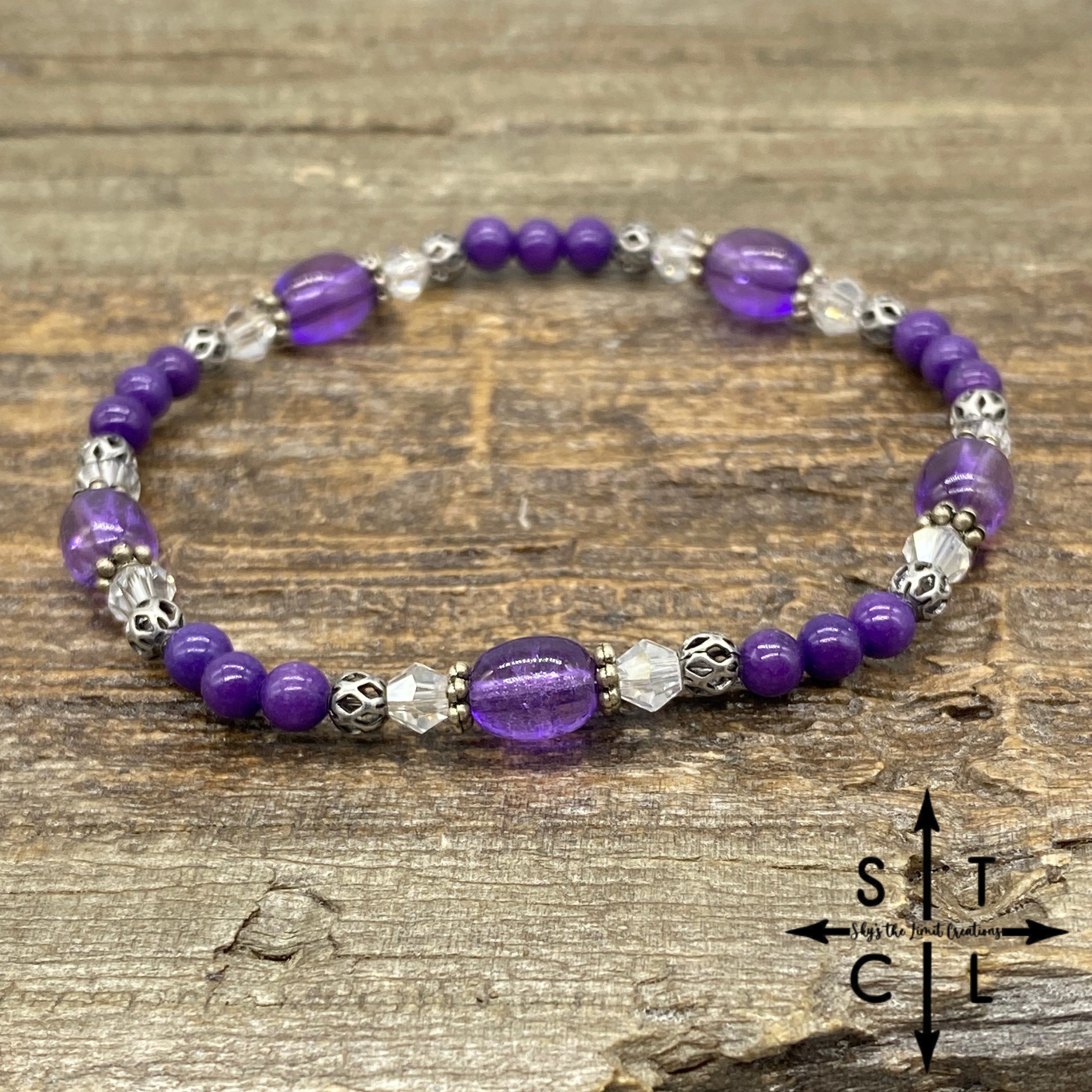 Stretch Bracelet Purple Clear Crystal