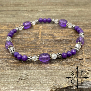 Stretch Bracelet Purple Clear Crystal