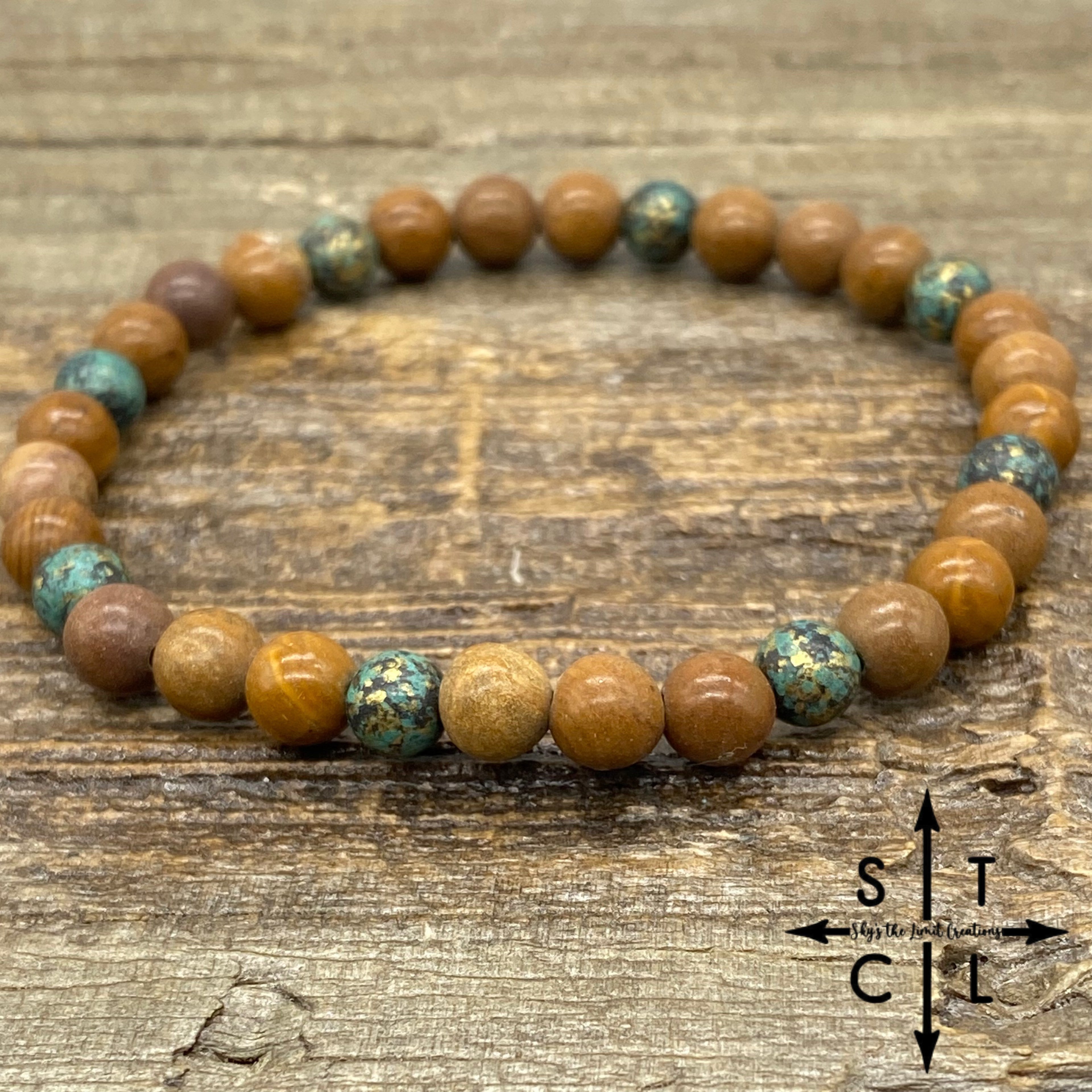 Stretch Bracelet Jasper Turquoise Splatter Gold Beads