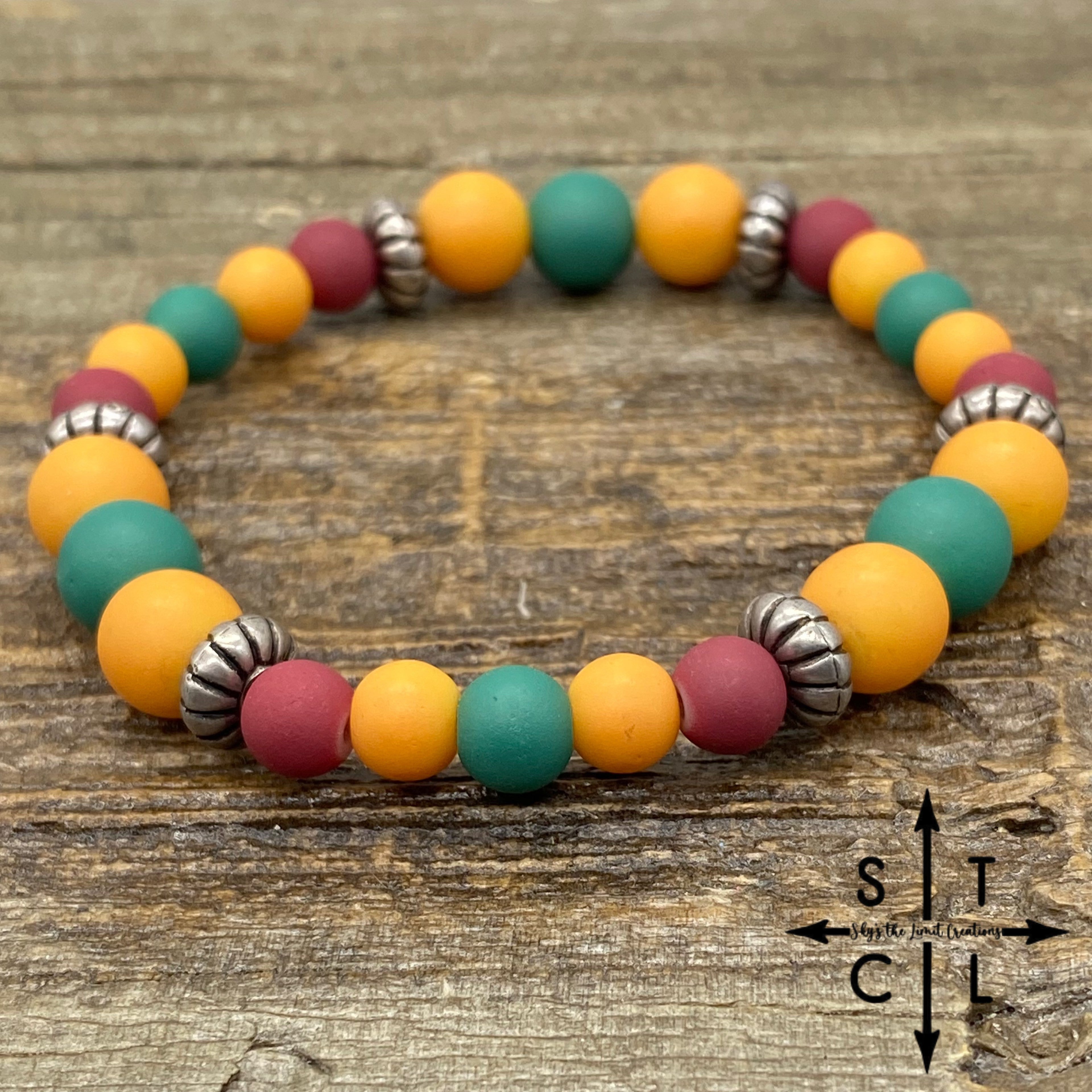 Stretch Bracelet Turquoise Burgandy Yellow