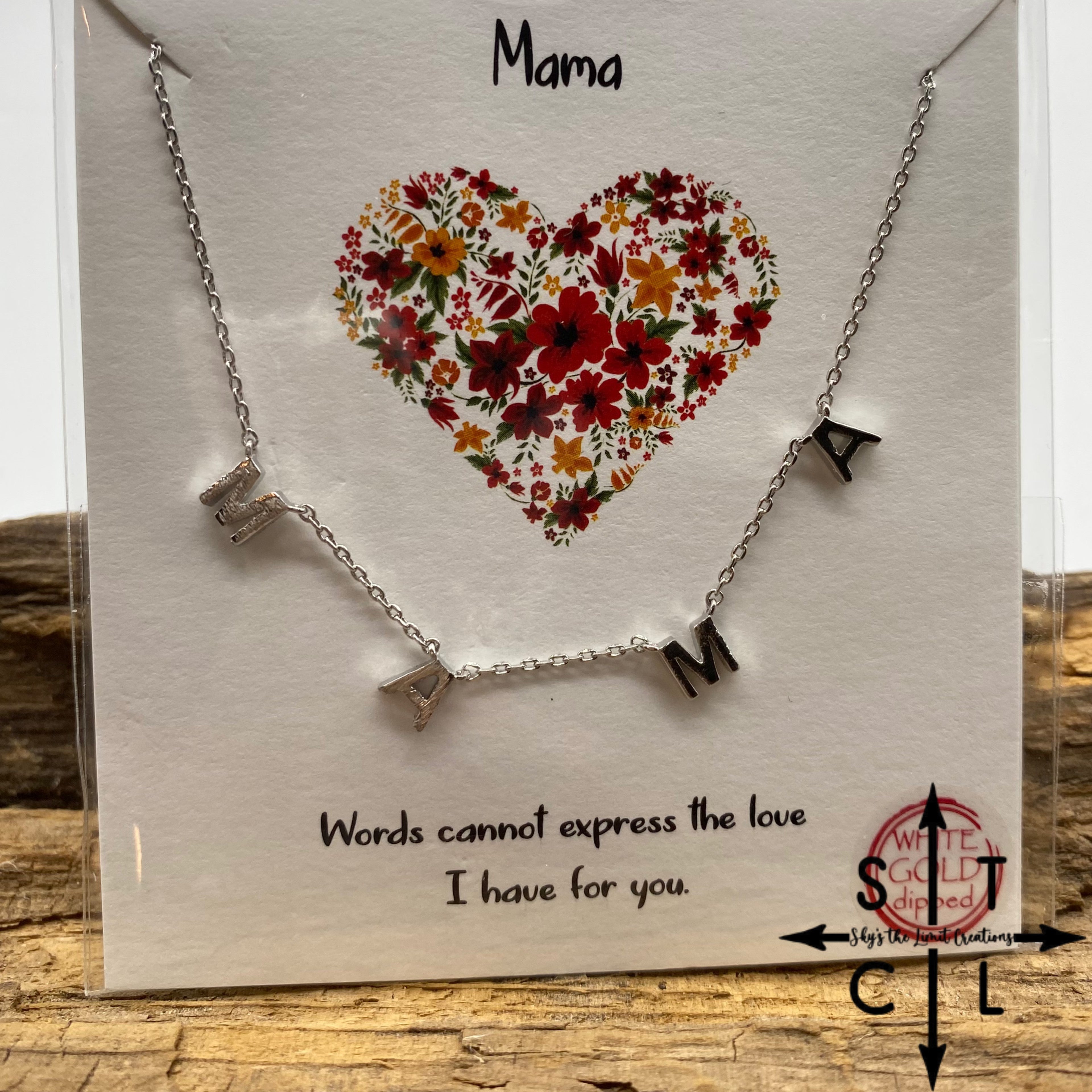 White Gold Dipped Mama Necklace