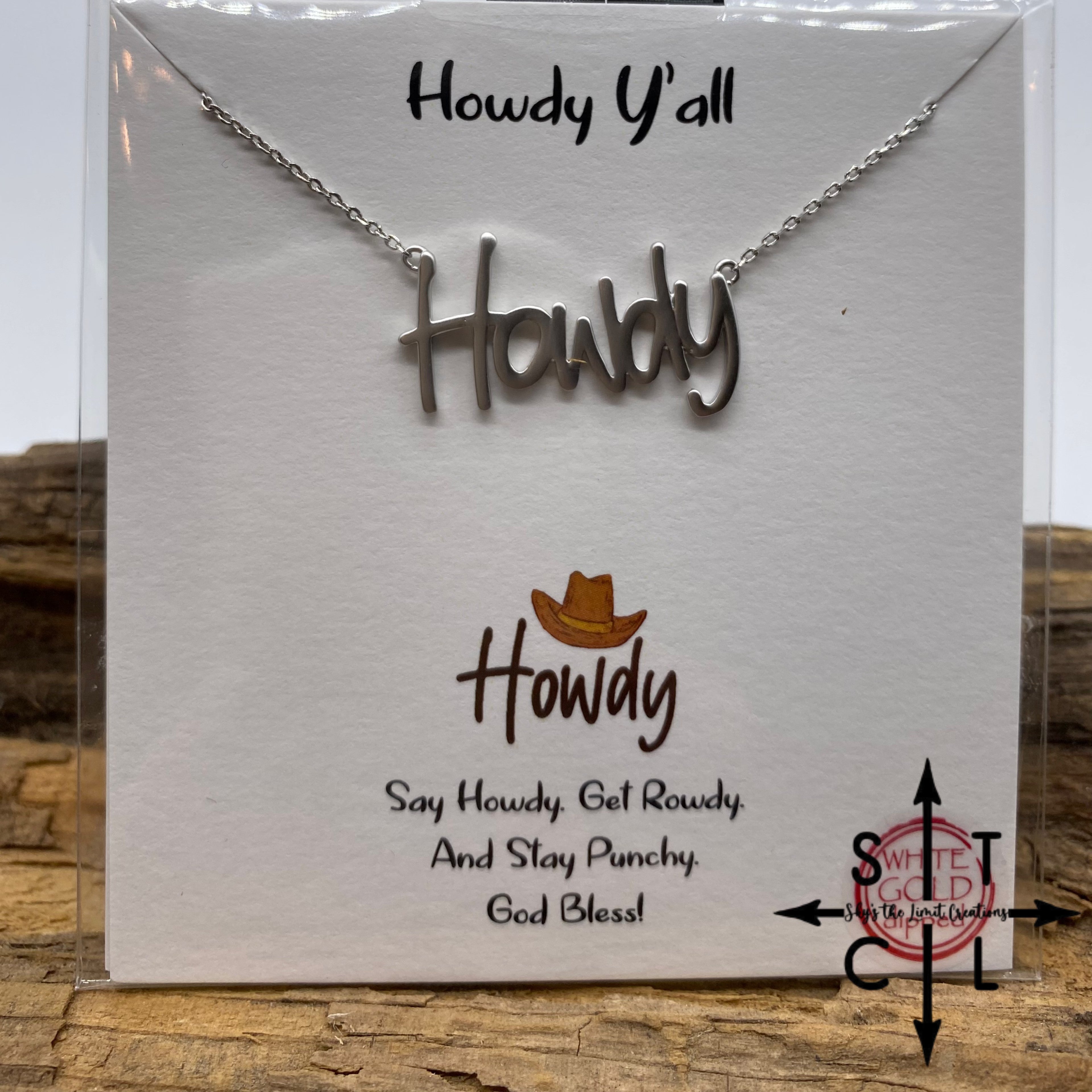 White Gold Dipped Howdy Necklace