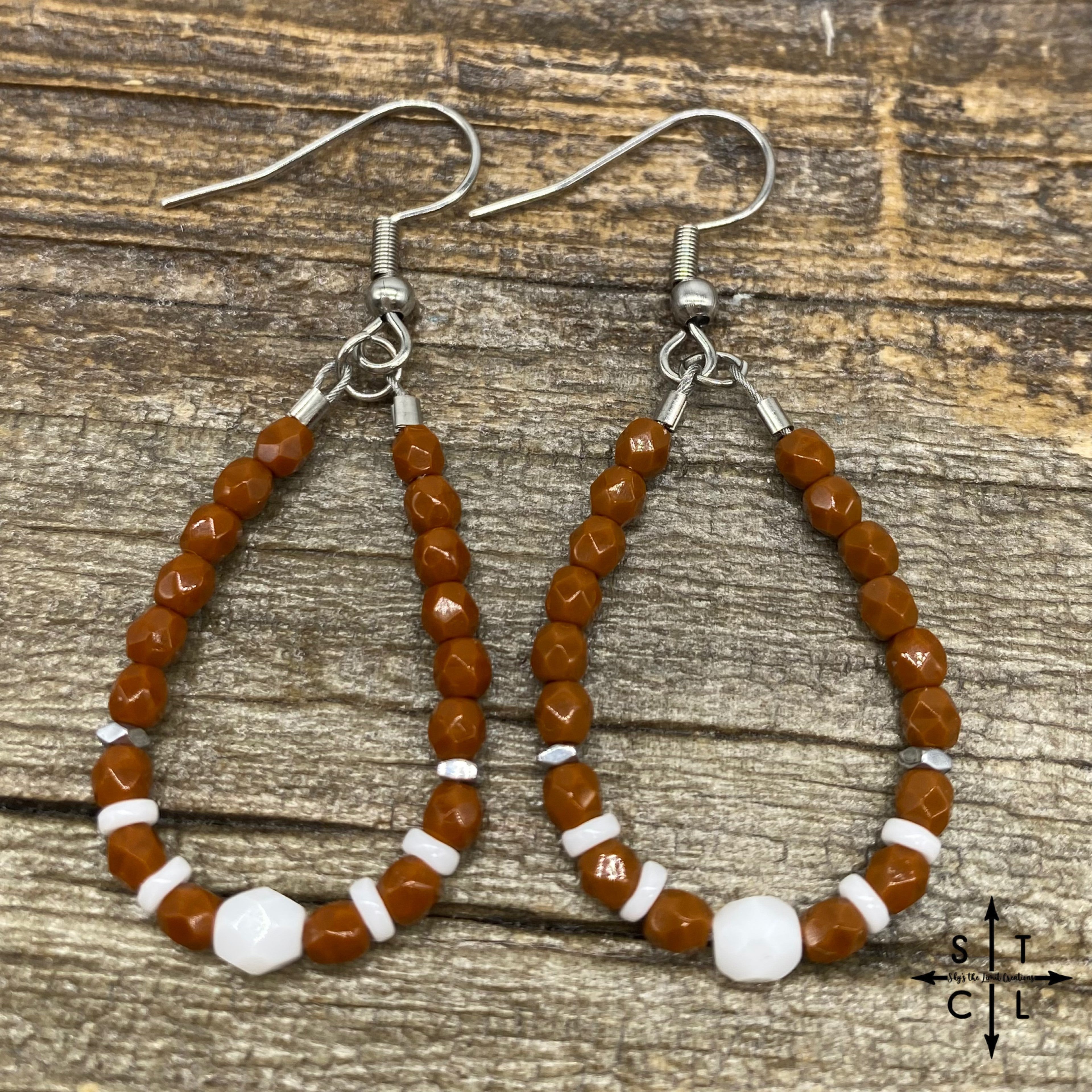 Mini Crystal Teardrop Burnt Orange White