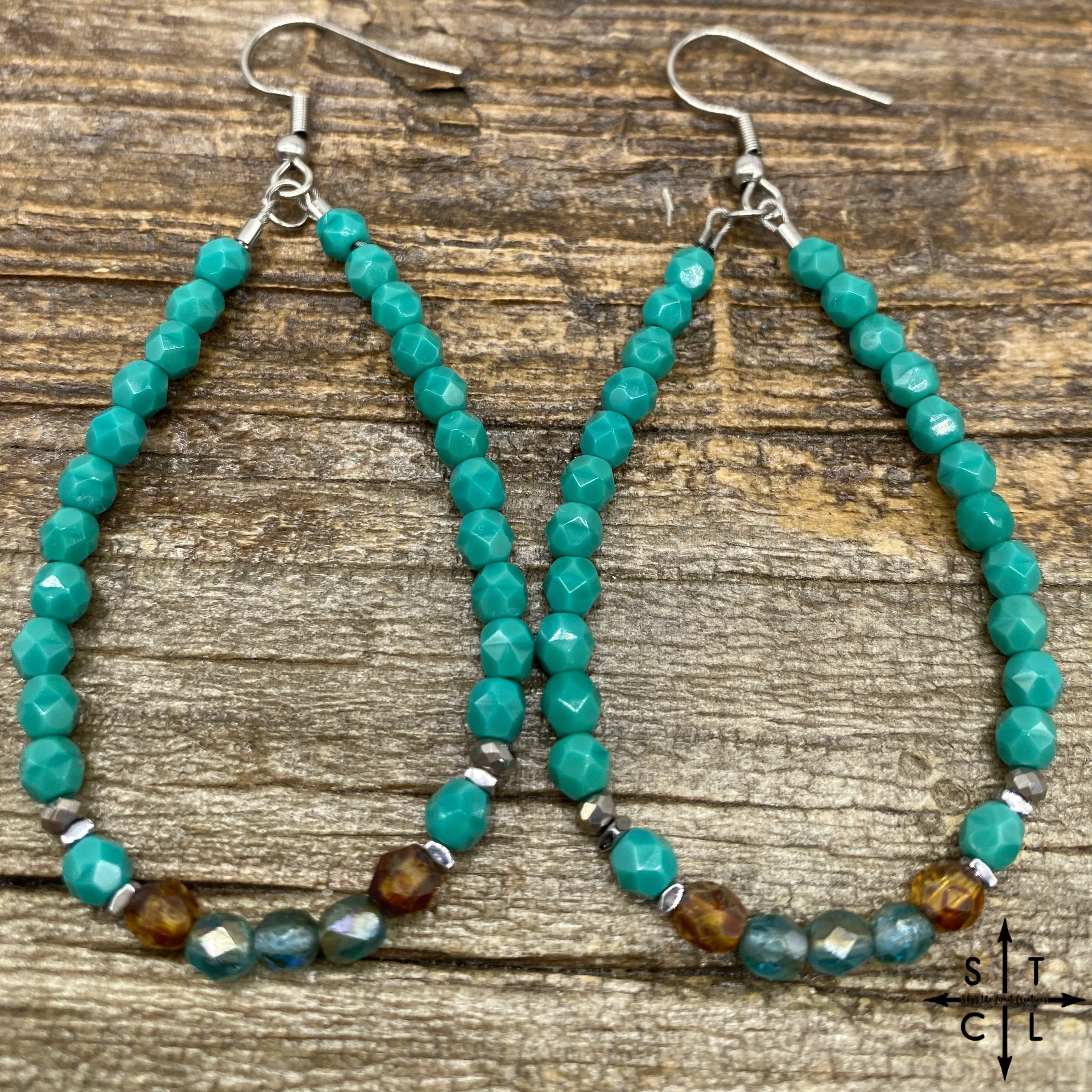 Crystal Teardrop Turquoise Tortoise Silver Earrings