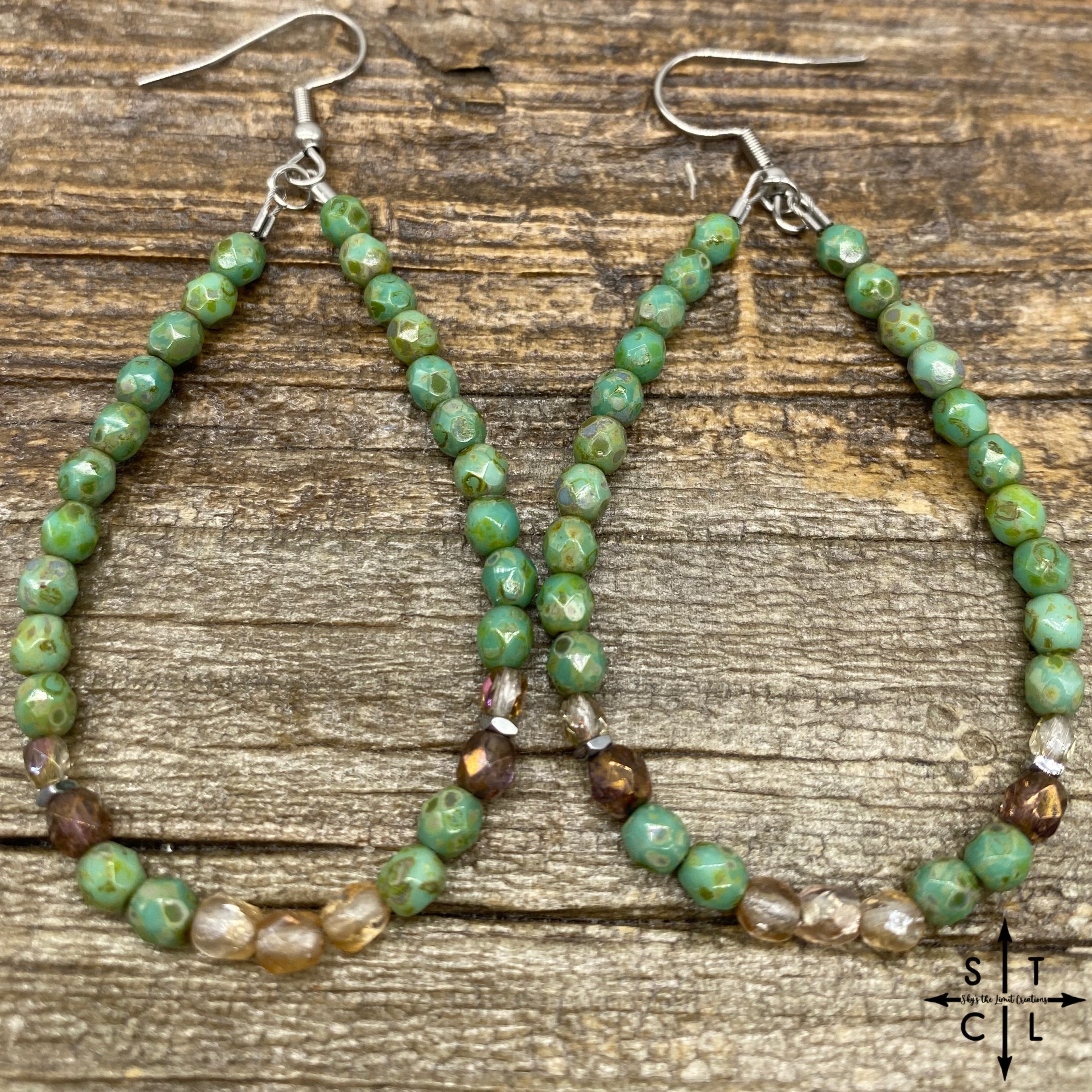 Crystal Teardrop Green Turquoise Champaine Earrings