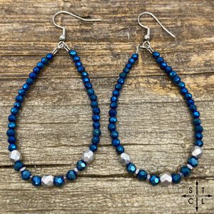 Crystal Teardrop Shimmer Blue Silver Earrings