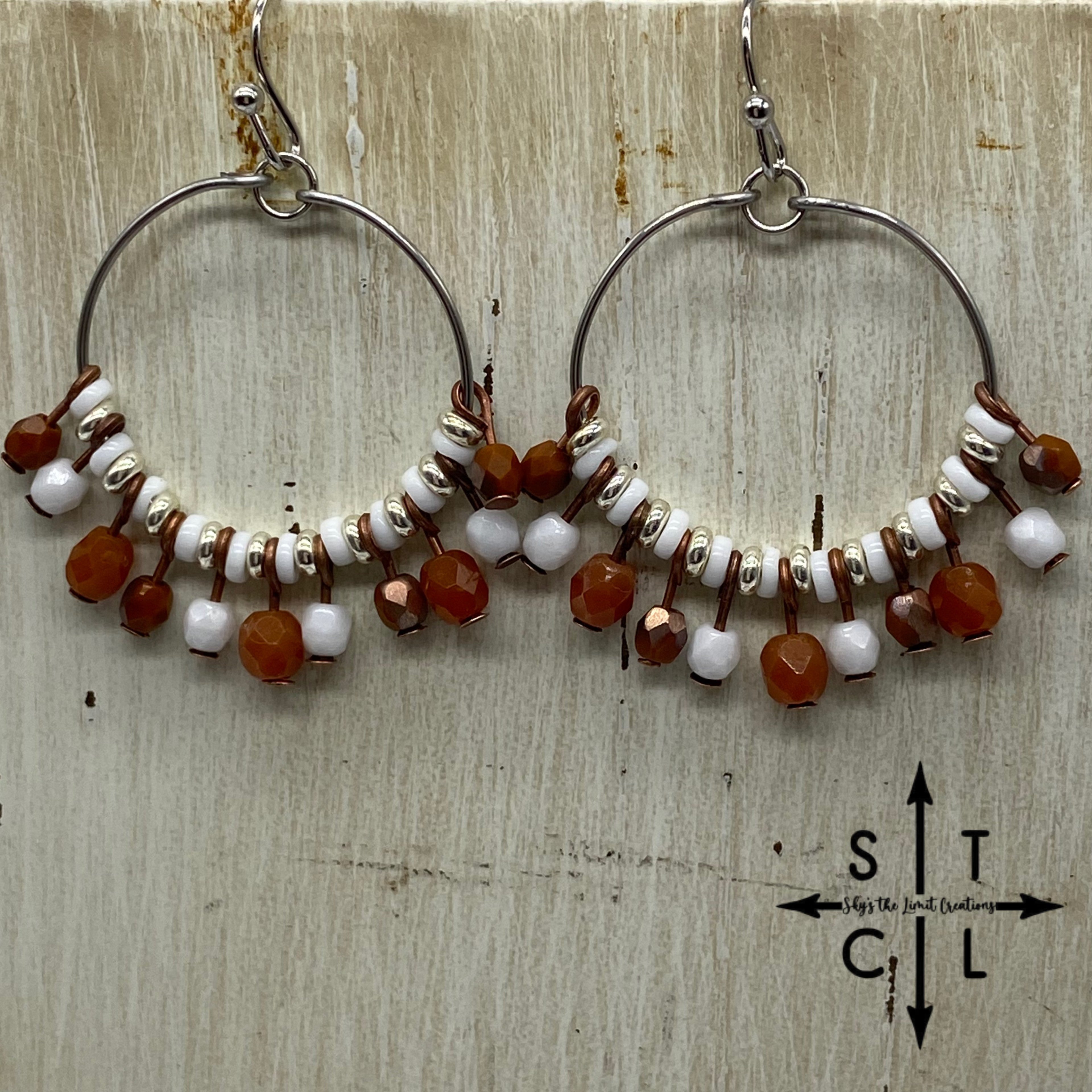 Rebecca Mini Earrings Burnt Orange White