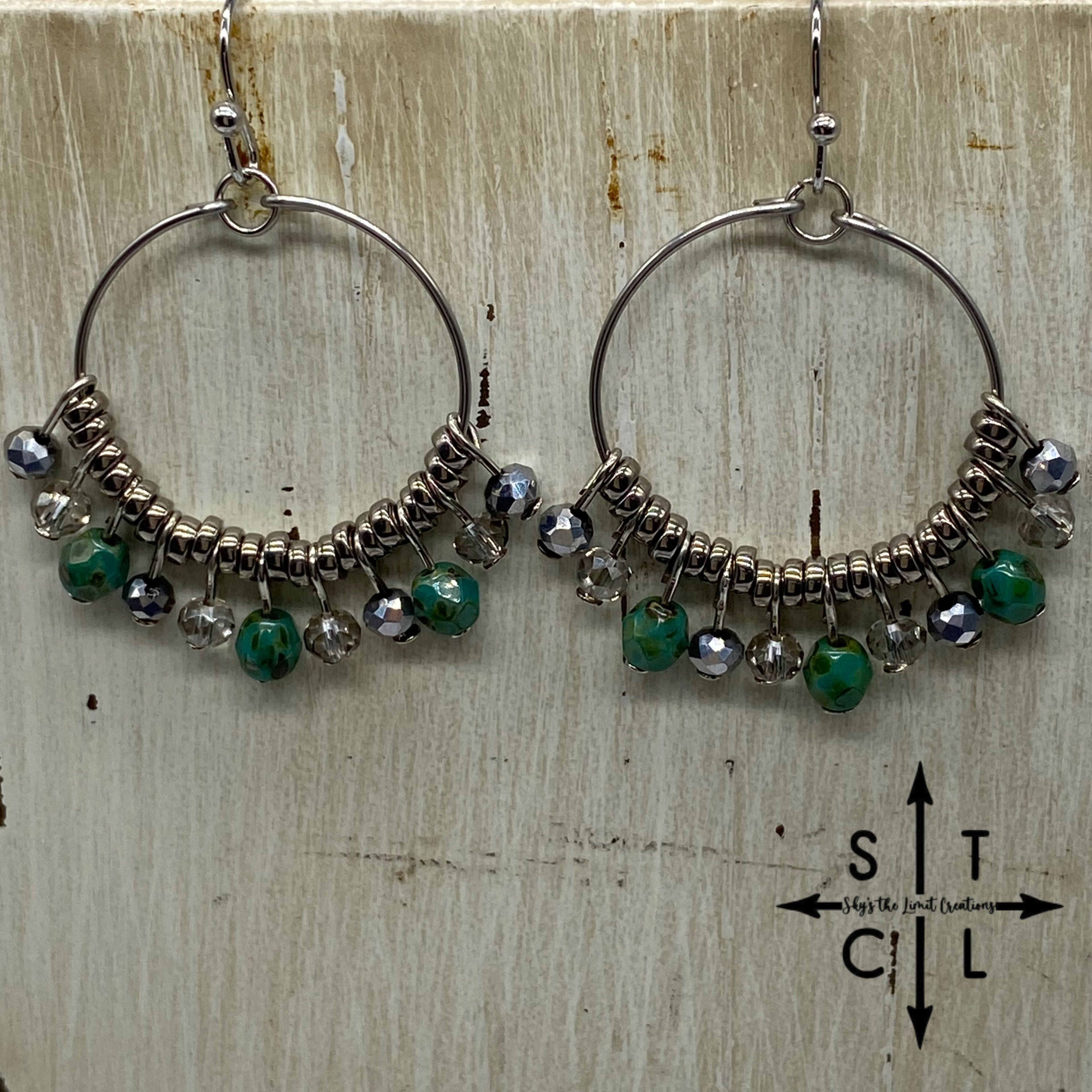 Rebecca Mini Earrings Green Turquoise Clear Grey Champagne