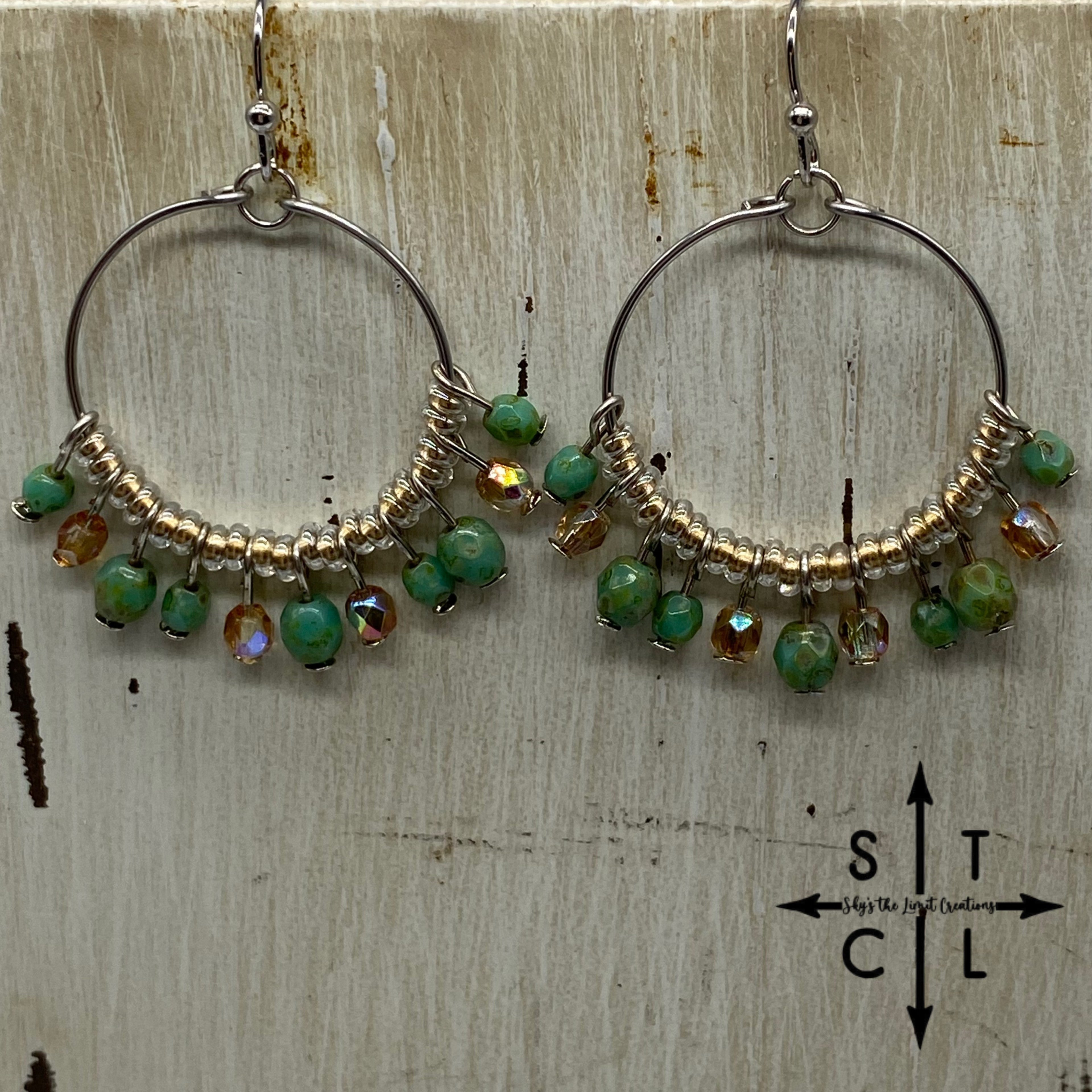 Rebecca Mini Earrings Green Turquoise Clear Grey Champagne