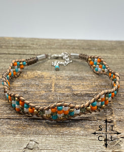 Wave Anklet Orange Turquoise Gold White