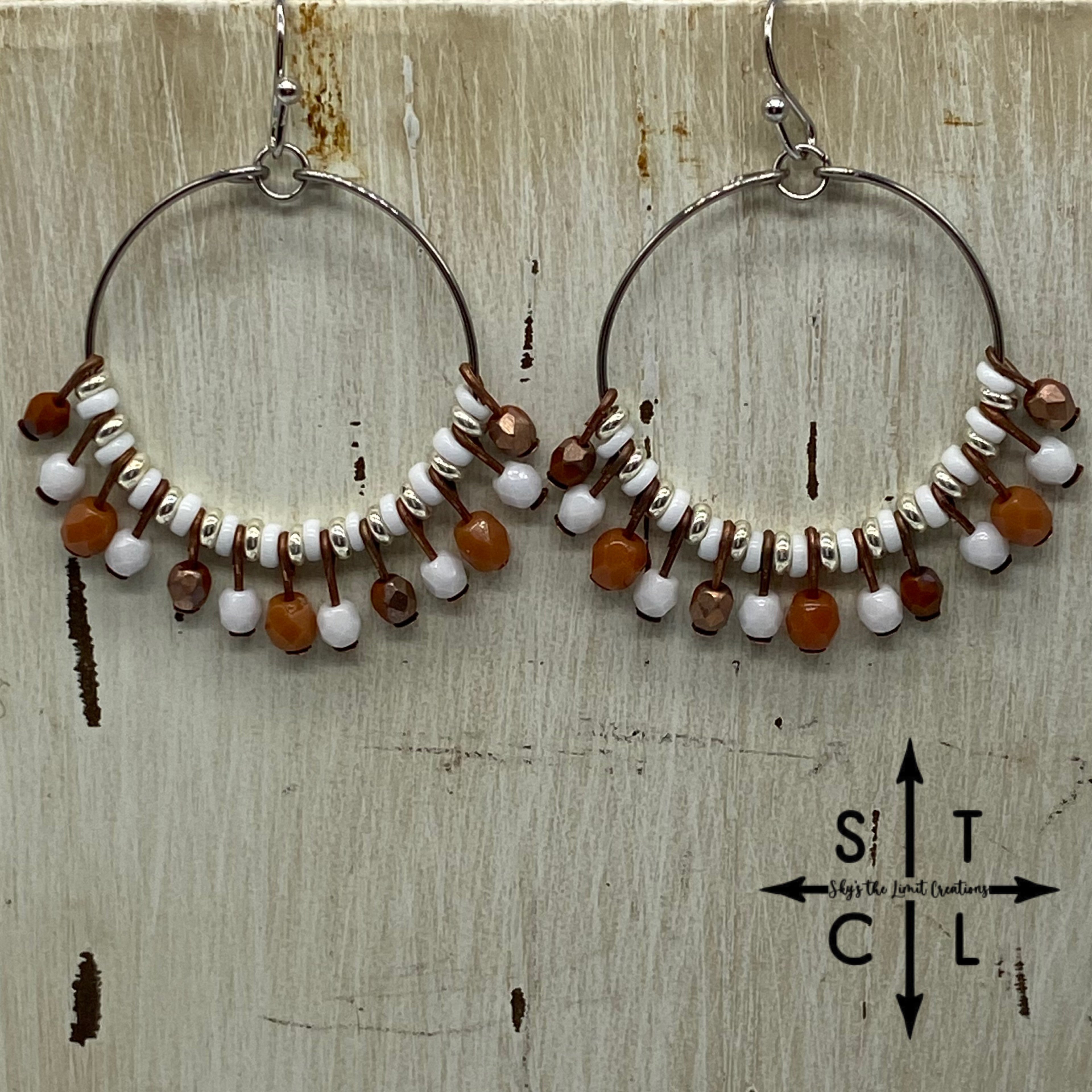 Burnt Orange White Rebecca Earrings